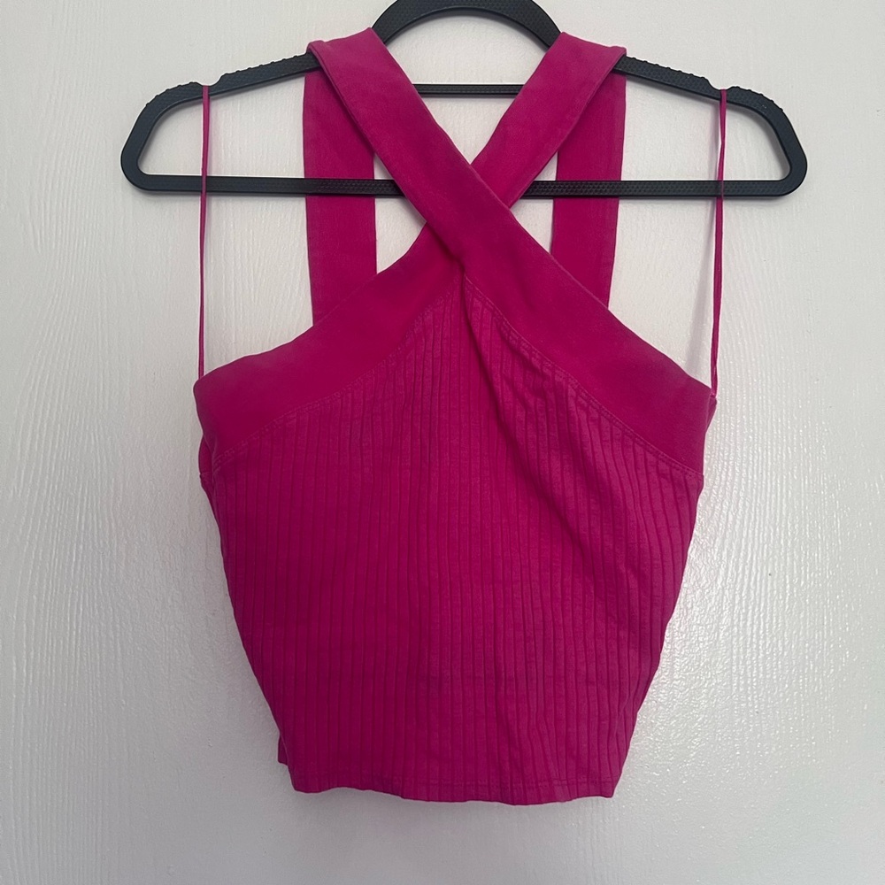 Zara Pink Ribbed Crop Tank Top